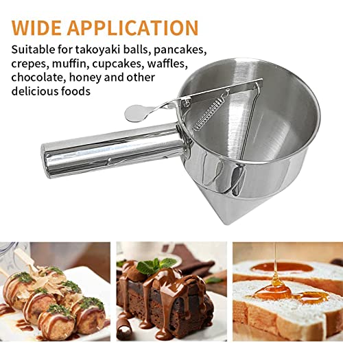 Mvckyi Pancake Batter Dispenser with Stand, Multifunction Stainless Steel Dispenser Funnel for Filling Cupcakes Pancakes Takoyaki or Any Baked Food Kitchen