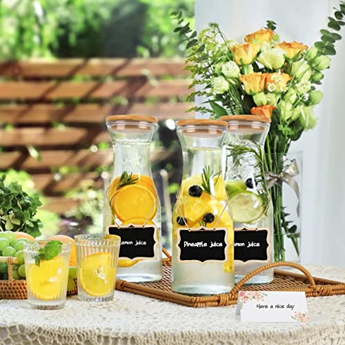 Set of 4 Glass Carafe Pitchers, Beverage Dispensers with Bamboo Lids, 35 OZ Clear Glass Pitcher for Mimosa Bar, Wine, Iced Tea, Lemonade, Milk and Juice