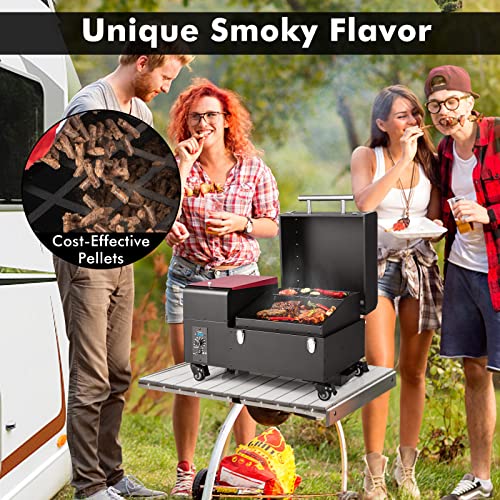 ORALNER Portable Pellet Smoker Grill on Wheels, 8 in 1 Tabletop Outdoor BBQ Grill for Tailgating RV Travel Camping Cooking, Small Wood Pellet Meat Smokers w/LED Display, Temperature Probe