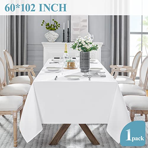 VidaFete 60*102inch Rectangle Tablecloth Polyester Table Cloth，Stain Resistant and Wrinkle Polyester Dining Table Cover for Kitchen Dinning Party Wedding Rectangular Tabletop Buffet Decoration(White)