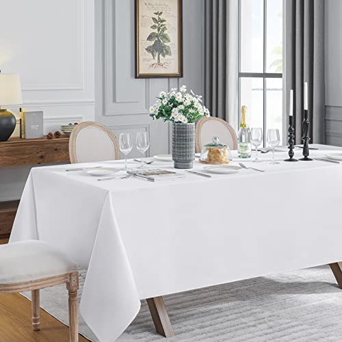 VidaFete 60*102inch Rectangle Tablecloth Polyester Table Cloth，Stain Resistant and Wrinkle Polyester Dining Table Cover for Kitchen Dinning Party Wedding Rectangular Tabletop Buffet Decoration(White)