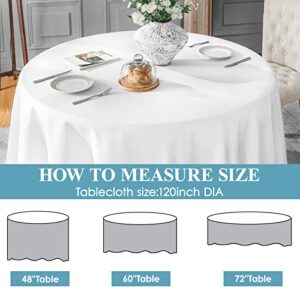 VidaFete 6 Pack 120inch Round Tablecloth Polyester Table Cloth，Stain Resistant and Wrinkle Polyester Dining Table Cover for Kitchen Dinning Party Wedding Rectangular Tabletop Buffet Decoration(White)