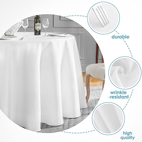 VidaFete 6 Pack 120inch Round Tablecloth Polyester Table Cloth，Stain Resistant and Wrinkle Polyester Dining Table Cover for Kitchen Dinning Party Wedding Rectangular Tabletop Buffet Decoration(White)