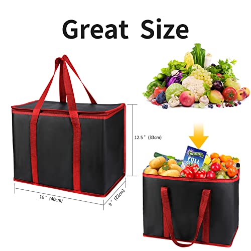 musbus 2 Pack Jumbo Chillout Thermal Tote, Foldable Insulated & Reusable Food Delivery Bag for Groceries, Potlucks, Sundries & More Cooler Bag Insulated Grocery Bags Large Freezer Shopping