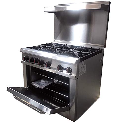 Commercial Range&Oven 36" Width, 6 Burners, Natural Gas and Propane, NSF/ETL Certified, Thermostat, Stainless Steel Galvanized and Cast iron Grate For Restaurant Heavy Duty, 211000 BTU