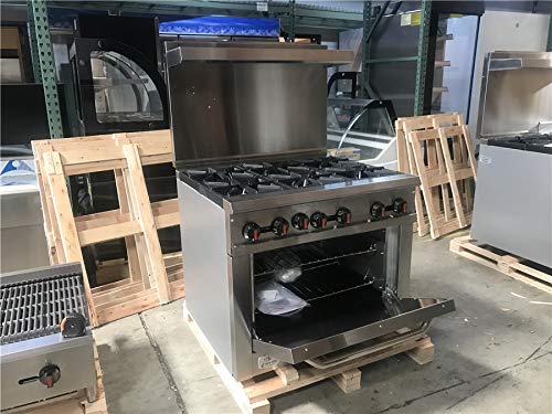 Commercial Range&Oven 36" Width, 6 Burners, Natural Gas and Propane, NSF/ETL Certified, Thermostat, Stainless Steel Galvanized and Cast iron Grate For Restaurant Heavy Duty, 211000 BTU