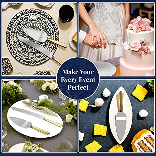 Zzteck Stainless Steel Wedding Cake Knife and Server Set with Golden Handles- Cake Cutter Set With 12" Server & 9.8" Knife - Durable & Dishwasher Safe - Cake Cutting Set for Wedding, Party & Events