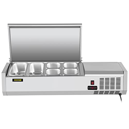 VEVOR 10.8 Qt Sandwich Table 150W Stainless Salad Bar Refrigerated Condiment Prep Station, 48-Inch, Silver