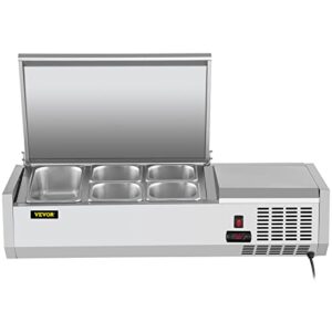 VEVOR 7.8 Qt Sandwich Table 150W Stainless Salad Bar Refrigerated Condiment Prep Station, 40in, Silver