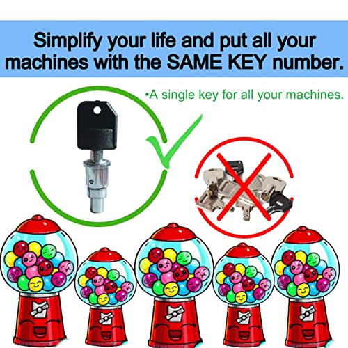 Locks & Keys Classic Gumball Machine - Vending Machines Top Lid Tubular Key Lock for Capsule, Candy, Gumball Vending Machine. Gumball Machine Lock and Key 1/4" Thread (4pc - Key Y2)