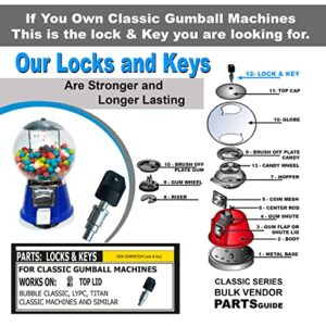 Locks & Keys Classic Gumball Machine - Vending Machines Top Lid Tubular Key Lock for Capsule, Candy, Gumball Vending Machine. Gumball Machine Lock and Key 1/4" Thread (4pc - Key Y2)