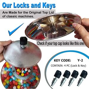 Locks & Keys Classic Gumball Machine - Vending Machines Top Lid Tubular Key Lock for Capsule, Candy, Gumball Vending Machine. Gumball Machine Lock and Key 1/4" Thread (4pc - Key Y2)