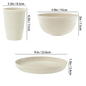 18pcs Wheat Straw Dinnerware Sets, HXYPN Unbreakable Reusable Dinnerware Set Kitchen Cups Plates and Bowls Sets Dishwasher Microwave Safe Multicolor