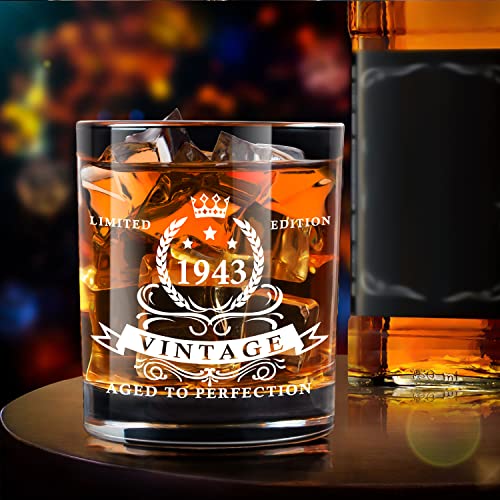 LIGHTEN LIFE 80th Birthday Gifts for Men 12 oz,1943 Whiskey Glass in Valued Wooden Box,Whiskey Bourbon Glass for 80 Years Old Dad,Husband,Friend,80th Birthday Decorations for Men