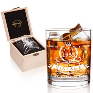 lighten life 70th birthday gifts for men 12 oz,1953 whiskey glass in valued wooden box,whiskey bourbon glass for 70 years old dad,husband,friend,70th birthday decorations for men