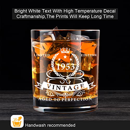 LIGHTEN LIFE 70th Birthday Gifts for Men 12 oz,1953 Whiskey Glass in Valued Wooden Box,Whiskey Bourbon Glass for 70 Years Old Dad,Husband,Friend,70th Birthday Decorations for Men