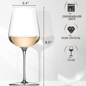 LUNA & MANTHA White Wine Glasses Set of 4, Crystal Wine Glasses 14oz Hand Blown- Modern Wine Glasses with Stem, Perfect for Red & White- Gift Packaging for Daily Use, Wedding Anniversary or Birthday