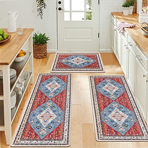 Pauwer Farmhouse Kitchen Rugs Set of 3 Boho Kitchen Mats for Floor Waterproof Kitchen Rugs and Mats Non Skid Washable Kitchen Floor Mat Kitchen Runner Throw Area Rugs for Kitchen Laundry Room Entryway