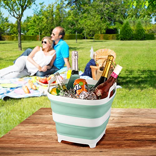 2 Pack Collapsible Ice Bucket with 2.77 Gal / 10.5L Each, Foldable Bottle Drink Cooler for Wine, Beer and Champagne, Space Saving Tub for House Cleaning, Outdoor Waterpot for Garden or Camping