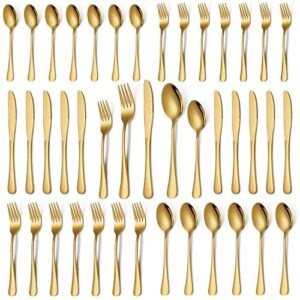 gold silverware set, 30-piece gold flatware cutlery utensils set for 6, stainless steel knives spoons and forks set, mirror polished, dishwasher safe