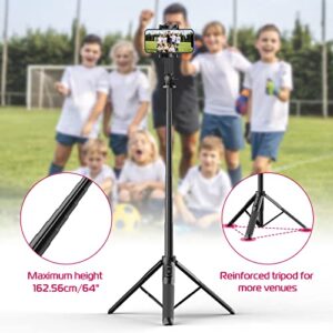 ULANZI SK-03 Selfie Stick Tripod, 64" Professional Stable Phone Tripod Stand for Smartphone/Camera/Gopro, 3 in 1 Extendable Phone Tripod with Detachable Remote for Travel Selfies Video Recording Vlog