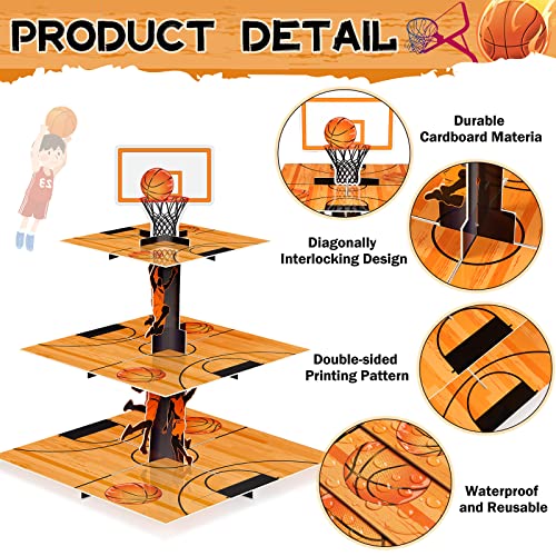 3 Tier Basketball Party Decorations Cupcake Stand Basketball Theme Party Favors Cupcake Holder Basketball Sports Theme Cupcake Holder for Teenagers Basketball Sports Birthday Party Supplies Decor