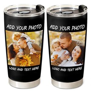 personalized coffee tumbler with picture text name logo, custom photo 20oz stainless steel tumbler with lid and vacuum insulated, personalized coffee travel mug - personalized gifts for women, men
