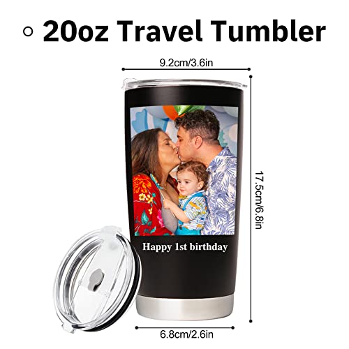 Personalized Coffee Tumbler With Picture Text Name Logo, Custom Photo 20oz Stainless Steel Tumbler With Lid And Vacuum Insulated, Personalized Coffee Travel Mug - Personalized Gifts for Women, Men