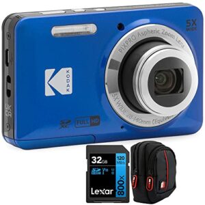 kodak pixpro fz55 digital camera, blue bundle with lexar 32gb high-performance 800x uhs-i sdhc memory card + deco photo point and shoot field bag camera case