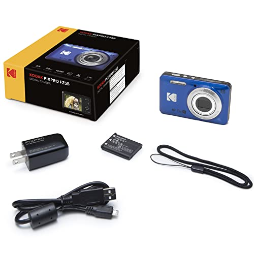 Kodak PIXPRO FZ55 Digital Camera, Blue Bundle with Lexar 32GB High-Performance 800x UHS-I SDHC Memory Card + Deco Photo Point and Shoot Field Bag Camera Case