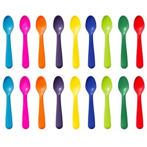 plaskidy plastic kids spoons set of 18 -toddler spoons bpa free / dishwasher safe reusable children's spoon set - brightly colored toddler spoons cutlery flatware set