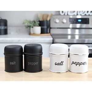 AuldHome Salt and Pepper Shaker Set (Black); Contemporary Modern Farmhouse Retro Enamel Style Shaker Set