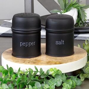 AuldHome Salt and Pepper Shaker Set (Black); Contemporary Modern Farmhouse Retro Enamel Style Shaker Set