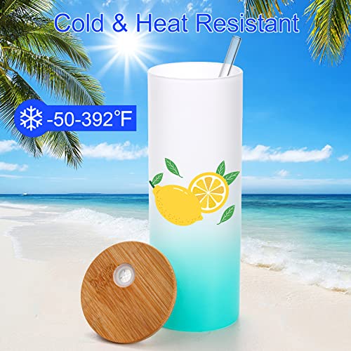 Mezchi 6 Pack Sublimation Glass Cans Blanks with Bamboo Lids, 17 OZ Frosted Tumbler Cups with Glass Straws, Straight Skinny Drinking Glasses Jars Mugs for Iced Coffee, Milk, Juice, 6 Gradient Colors