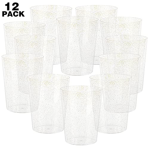 12 Pack Disposable Plastic Ice Bucket For Parties, Gold Glitter Clear Wine Cooler for Wedding, Good as One Large Champagne Chiller Or Classic Wine Bottle Chiller