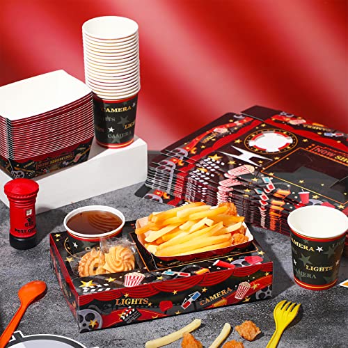72 Pcs Movie Night Party Supplies Movie Night Snack Trays Boxes with Disposable Paper Food Trays and Cups Cinema Combo Trays Cardboard Popcorn Drink Candy Holder for Kids Birthday Cinema Party Favors