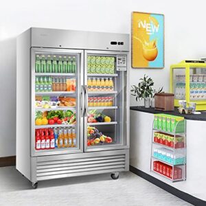 JINSONG 54" Commercial Display Refrigerator with 2 Glass Door, 2 Section Stainless Steel Reach-in Beverage Display Refrigerator with LED Lighting & 8 shelves for Restaurant, Bar, Shop, 49 Cu.ft