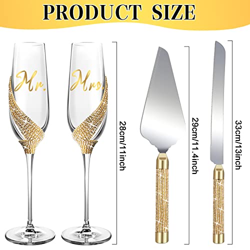 Wedding Champagne Flutes and Cake Server Set-Include Champagne Flutes Glasses, Cake Cutting Set for Wedding, Wedding Toasting Flutes, Champagne Flutes for Bride and Groom, Wedding Reception Supplies