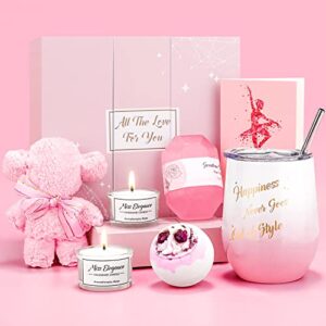 ymersen birthday gifts for women, birthday gifts basket for women - relaxing spa gifts with tumbler scented candles bath bomb