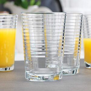 Set Of 18 Drinking Glasses, Includes 6-17 Oz. Highball Glasses, 6-13 Oz. Rock Glasses, 6-7 Oz. Juice Glasses, Ribbed Glasses, For Cocktail, Water, Juice. Dishwasher Safe