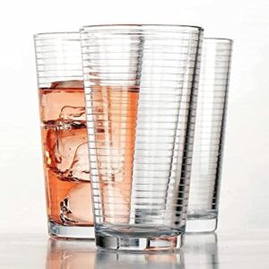 Set Of 18 Drinking Glasses, Includes 6-17 Oz. Highball Glasses, 6-13 Oz. Rock Glasses, 6-7 Oz. Juice Glasses, Ribbed Glasses, For Cocktail, Water, Juice. Dishwasher Safe