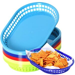 Youngever 15 Pack Plastic Fast Food Baskets, Snack Baskets, Food Baskets for Popcorn, Chips, Snacks, 5 Assorted Colors (Rectangular Shape)