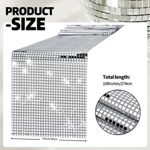 3 Packs 12 x 108 Inches Disco Party Table Runner Mirror Silver Foil Table Runner Glitter Table Cover Sparkle Sequin Tablecloth for 70s 80s Disco Dance Party Wedding Bachelorette Home Table Decorations