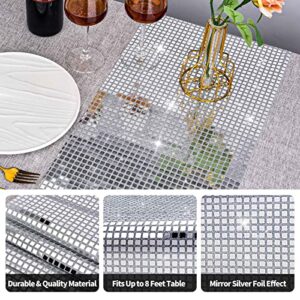 3 Packs 12 x 108 Inches Disco Party Table Runner Mirror Silver Foil Table Runner Glitter Table Cover Sparkle Sequin Tablecloth for 70s 80s Disco Dance Party Wedding Bachelorette Home Table Decorations