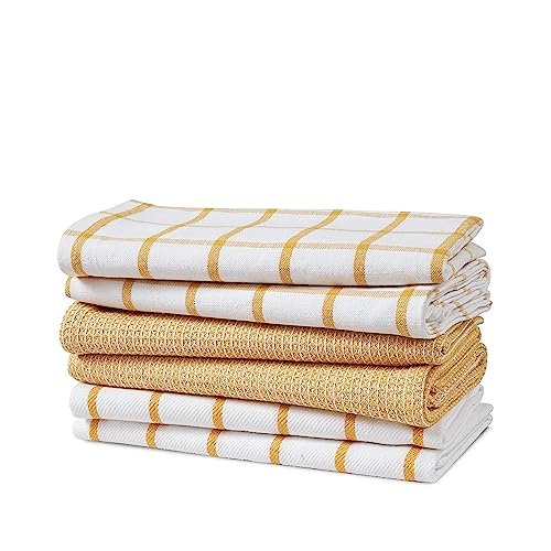 LANE LINEN Kitchen Towels Set - Pack of 6 Cotton Dish Towels for Drying Dishes, 18”x 28”, Kitchen Hand Towels, Tea Towels, Premium Dish Towels for Kitchen, Quick Drying Kitchen Towel Set - Yellow