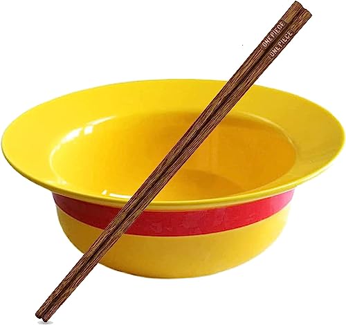 Anime One Piece Ramen Bowl Set with Chopsticks Luffy Straw Hat Ceramic Bowl Fans Gift - Dishwasher & Microwave Safe (Luffy)