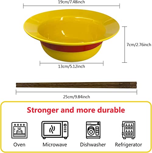 Anime One Piece Ramen Bowl Set with Chopsticks Luffy Straw Hat Ceramic Bowl Fans Gift - Dishwasher & Microwave Safe (Luffy)