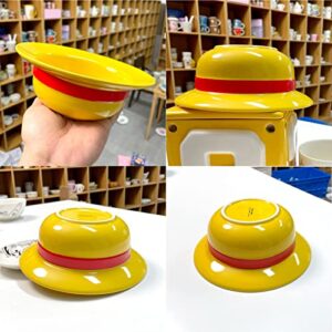 Anime One Piece Ramen Bowl Set with Chopsticks Luffy Straw Hat Ceramic Bowl Fans Gift - Dishwasher & Microwave Safe (Luffy)