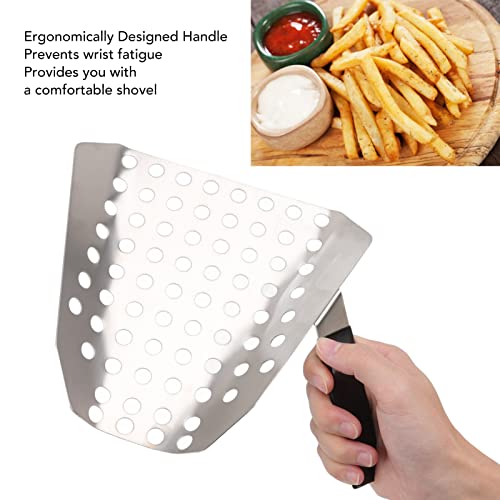 Pwshymi Popcorn Scoop, Ergonomic Single Handle Stainless Steel Fries Scooper Snacks Desserts Scooper with Holes for Movie Theater Shop Popcorn Machine Supplies