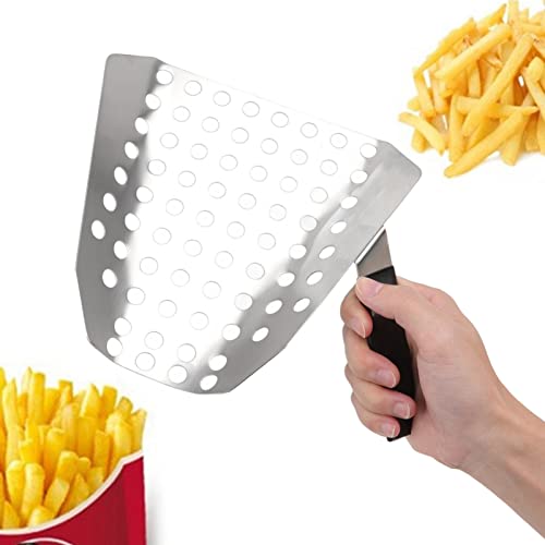 Pwshymi Popcorn Scoop, Ergonomic Single Handle Stainless Steel Fries Scooper Snacks Desserts Scooper with Holes for Movie Theater Shop Popcorn Machine Supplies